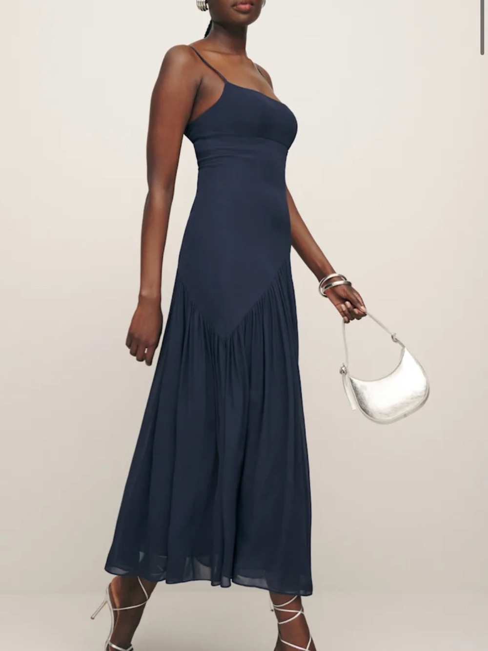 Reformation Navy Spaghetti-Strap Maxi Dress